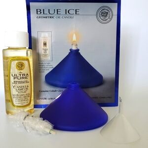 Blue Ice Satin Glass Geometric Oil Candle, Oderless Paraffin&Wick NewWithOutBox